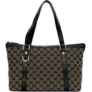 Gucci Tote Bag Brown Dark Canvas Leather GG Zip Shoulder